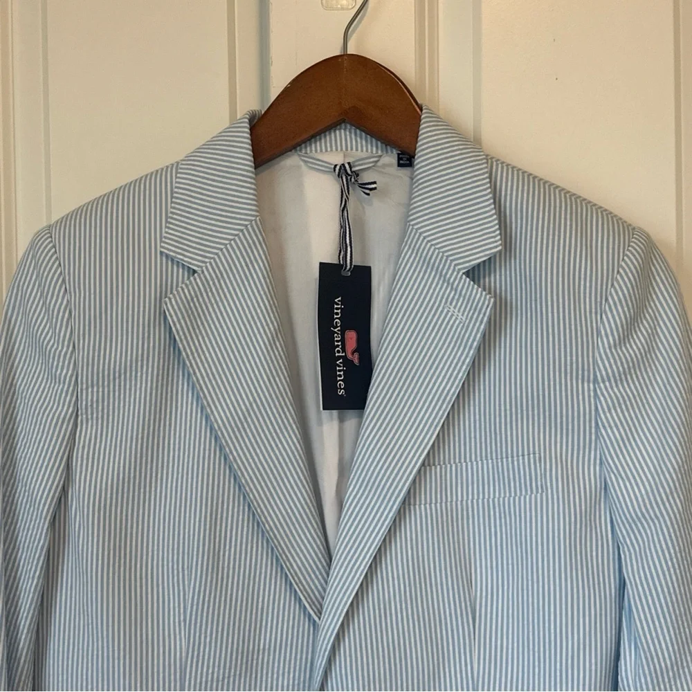 Vineyard Vines Boy Seersucker Bayside Blue Striped Blazer Jacket 18 Preppy Boat